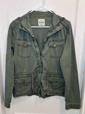 Mudd Green Military Utility Jacket Collared Button Front W/ Pockets Womens L